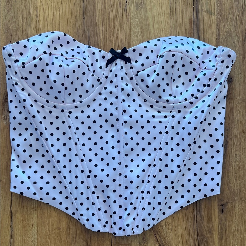 EUC- Edikted White and Black Polka Dot Bustier Top - Small